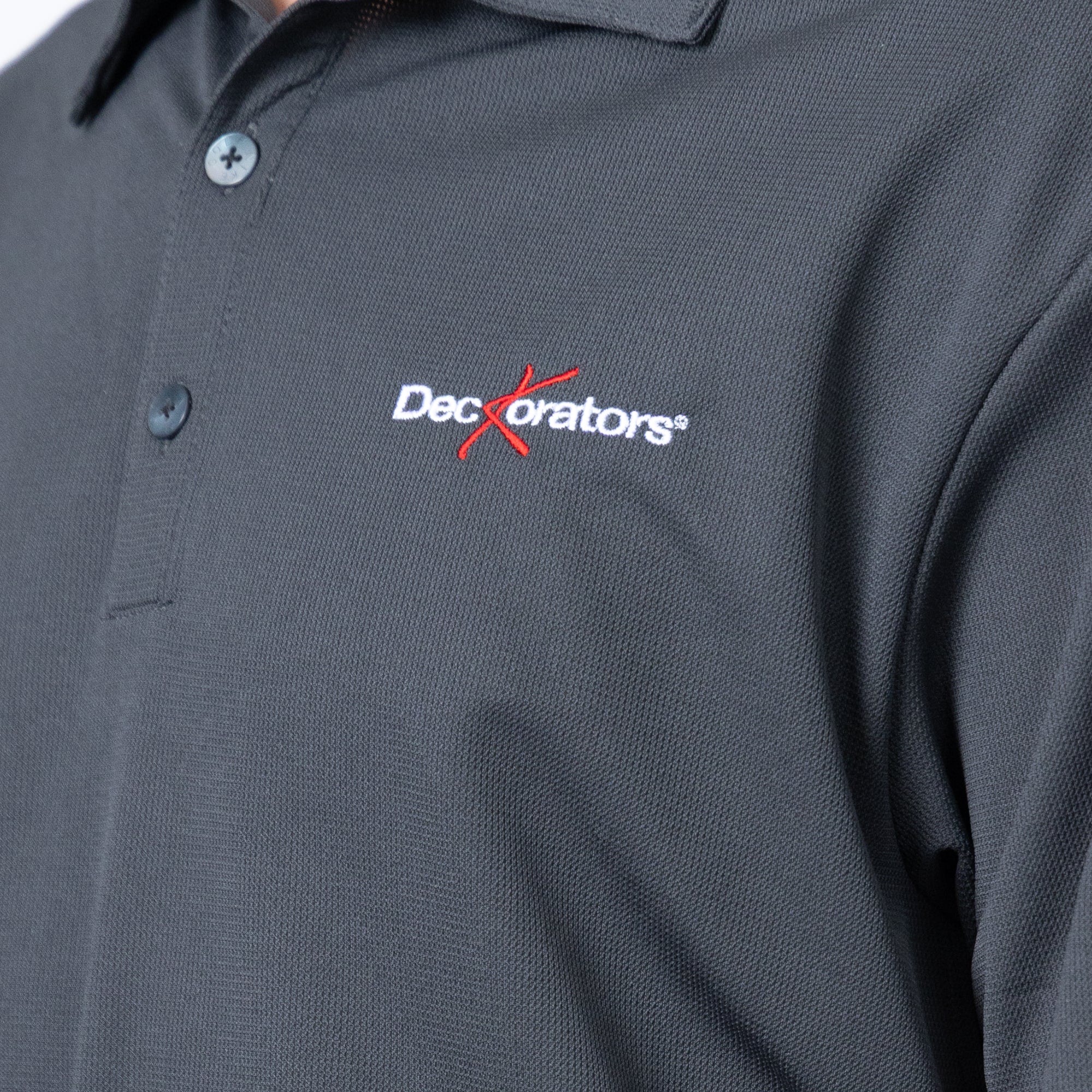 Deckorators logo embroidered on front of Nike® Tech Sport Dri-FIT Polo in gray