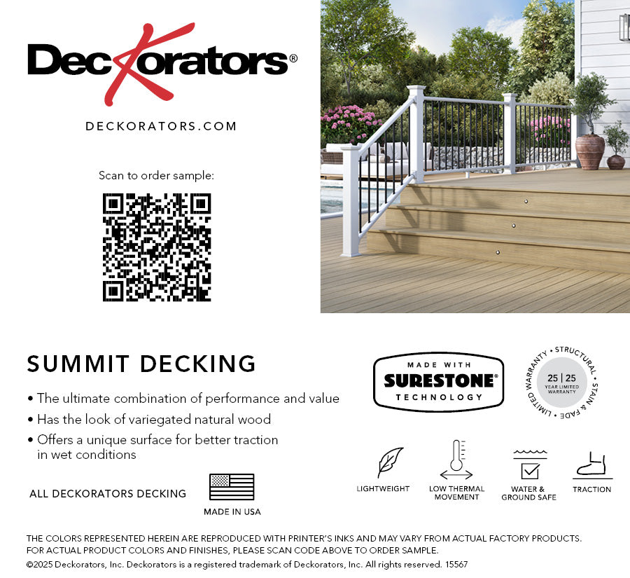 Summit Cliffside Decking Swatch Card with Product Details