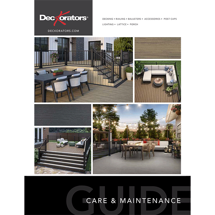 Guide showing various decks with railings made of Deckorators