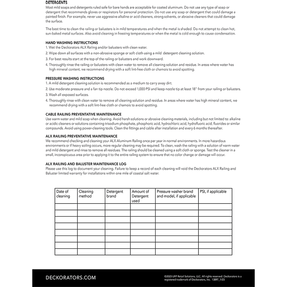 Deckorators products care and maintenance instructions