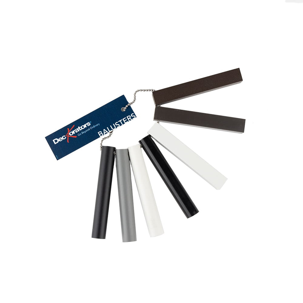 Set of decorative balusters with color swatches on a white background