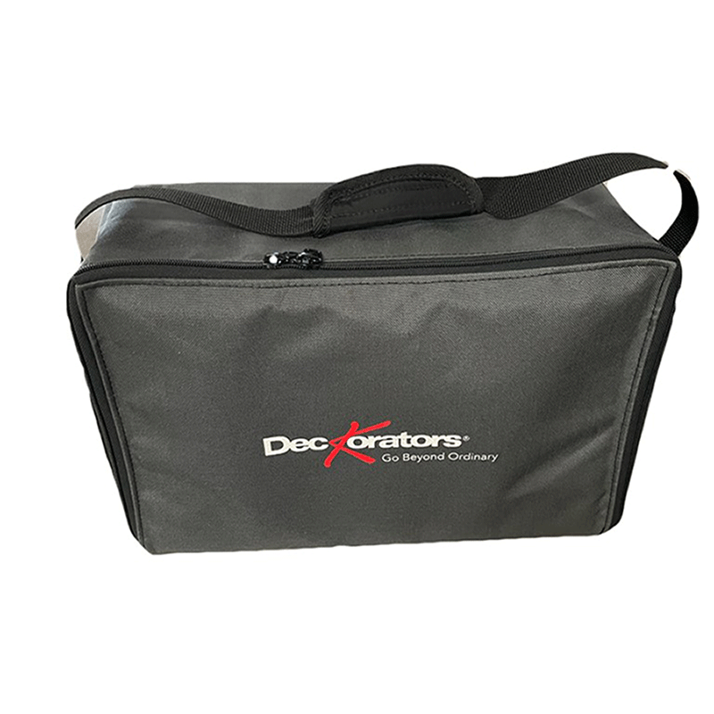 Black zippered bag with Deckorators logo on front