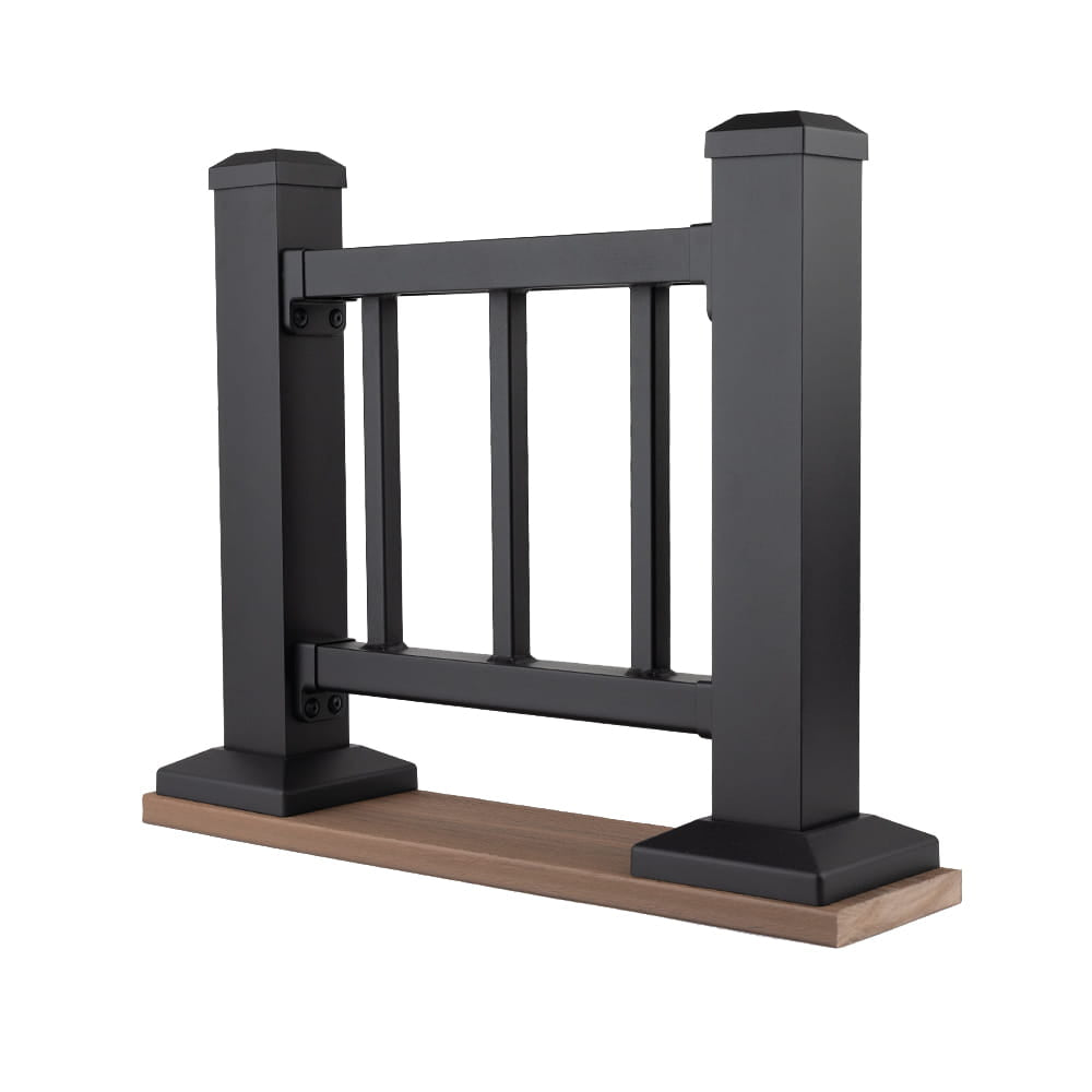 Side View of Deckorators Aluminum Contemporary Railing Tabletop Display in Textured Black