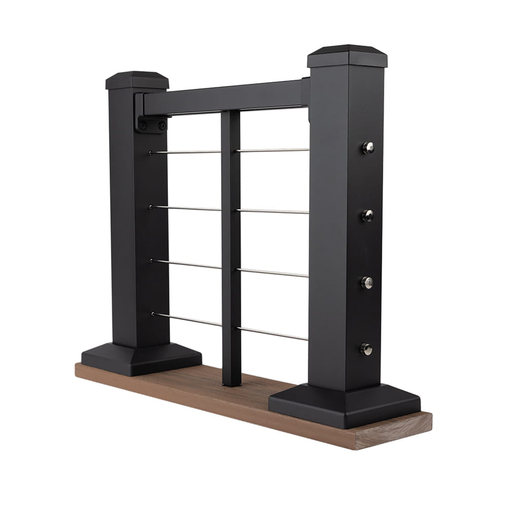 Side View of Deckorators Contemporary Cable Railing Tabletop Display in Textured Black