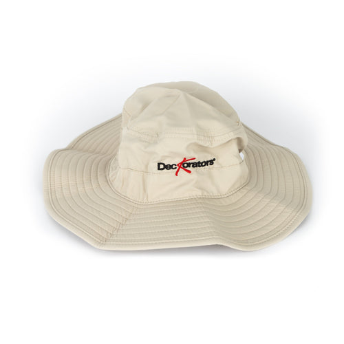 Beige bucket hat with Deckorators logo