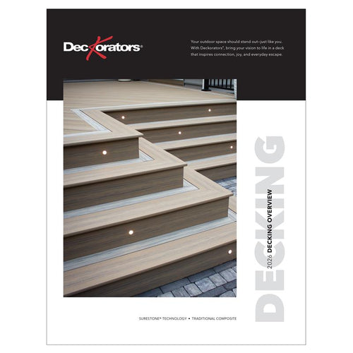 Deckorators Decking Overview Brochure with composite deck steps on cover