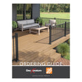 Home Depot ordering guide for Deckorators decking and railing products with a deck and outdoor furniture.