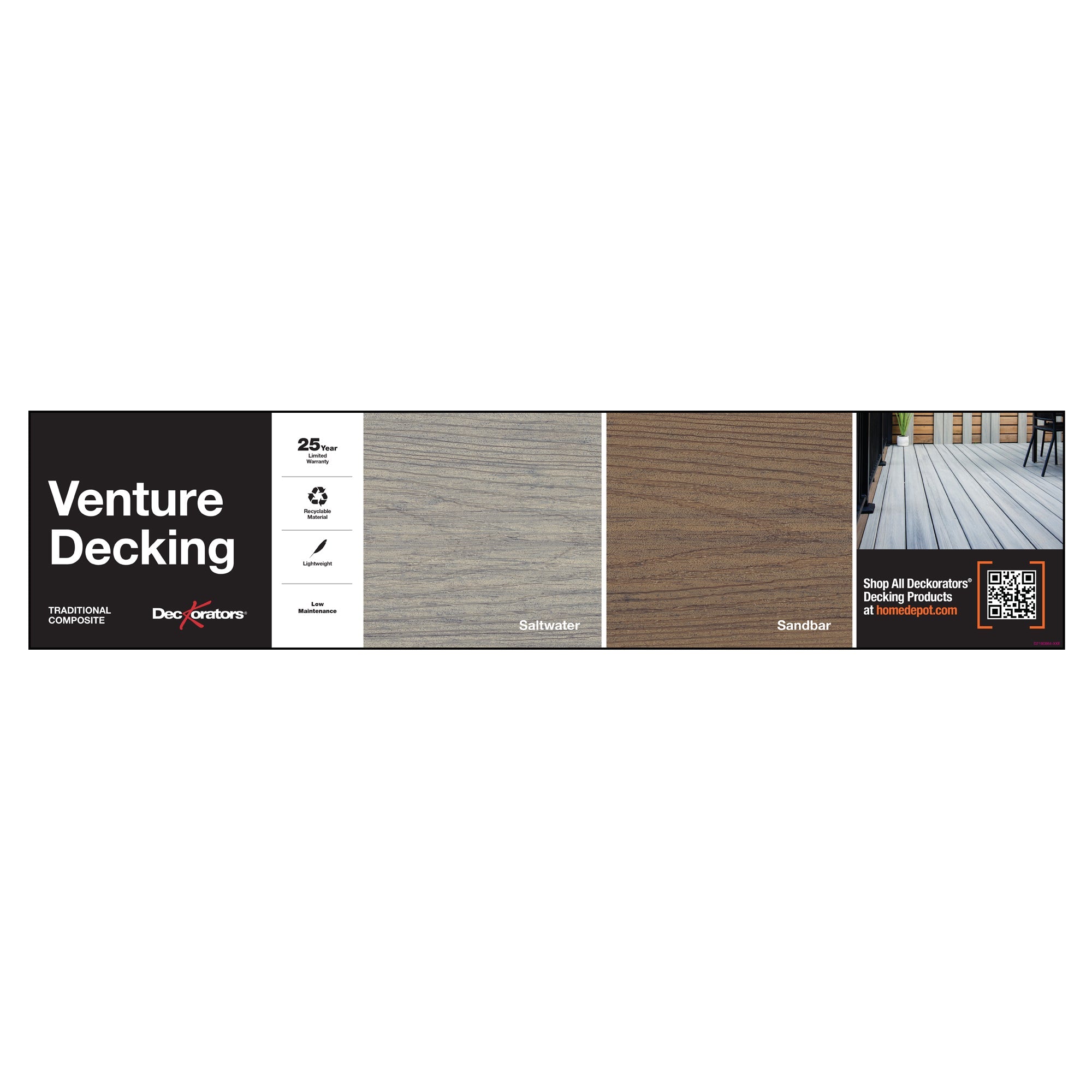 Venture Decking product sign with color swatches