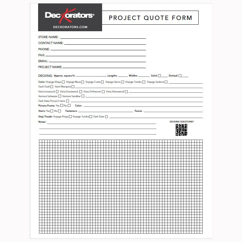 Project quote form for Deckorators with a grid area for measurements