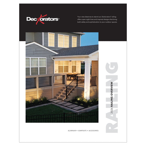 Cover of Deckorators Railing Overview Brochure with a house and deck on the cover